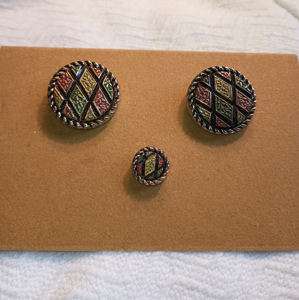 Vintage Sarah Coventry Mosaic Cufflinks And Tie Pin